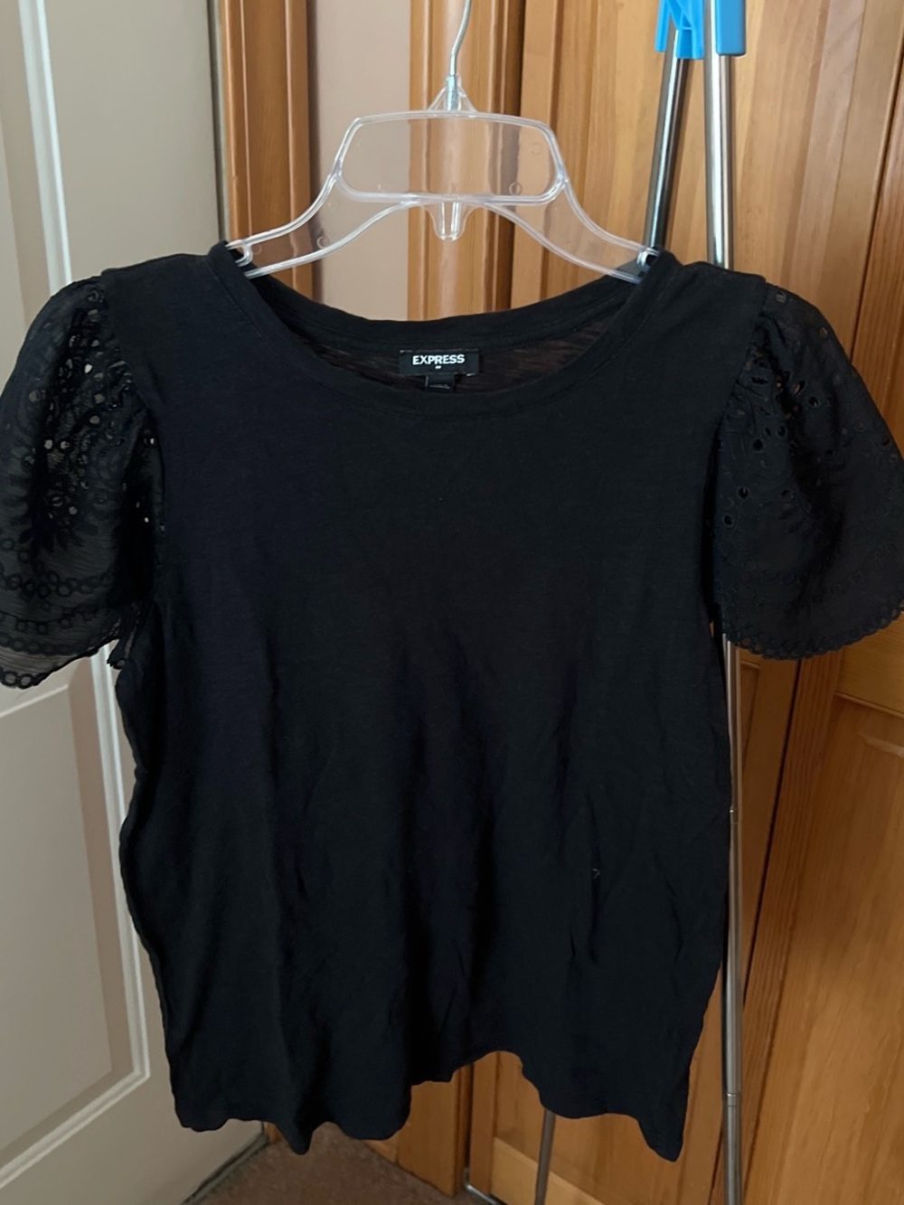 Express Women's Black Eyelet Sleeve Tee